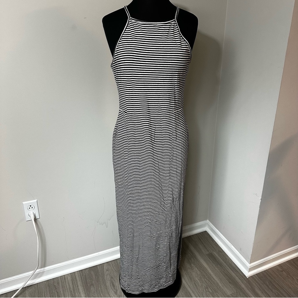 Asos Knit Racer Midi Dress, Black & White Stripe in Size 12